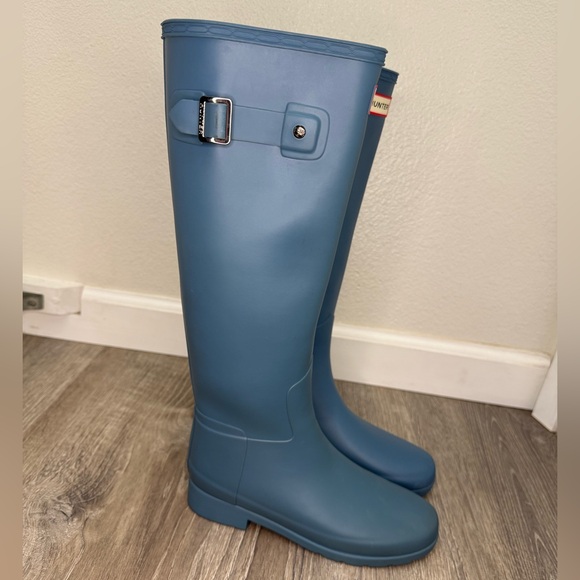 Hunter Blue Tall Matte Rubber Rain Boots Size 5 - Picture 5 of 10